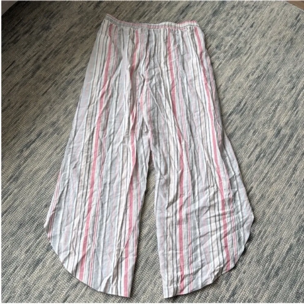 Drew  White and Blue Wide Leg Pants with Side Slits - Image 3