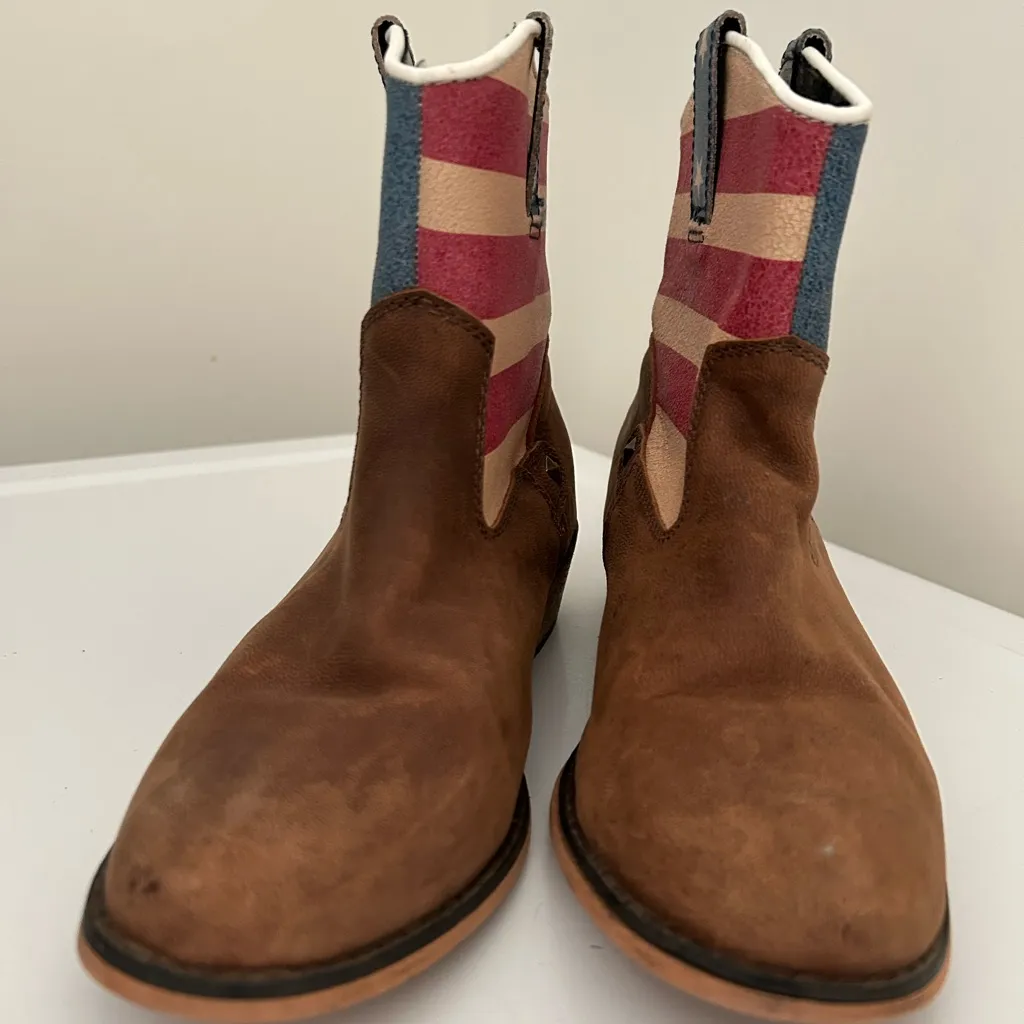 Sterling River American Flag Boots Brown Red Blue Size 8 - Image 5