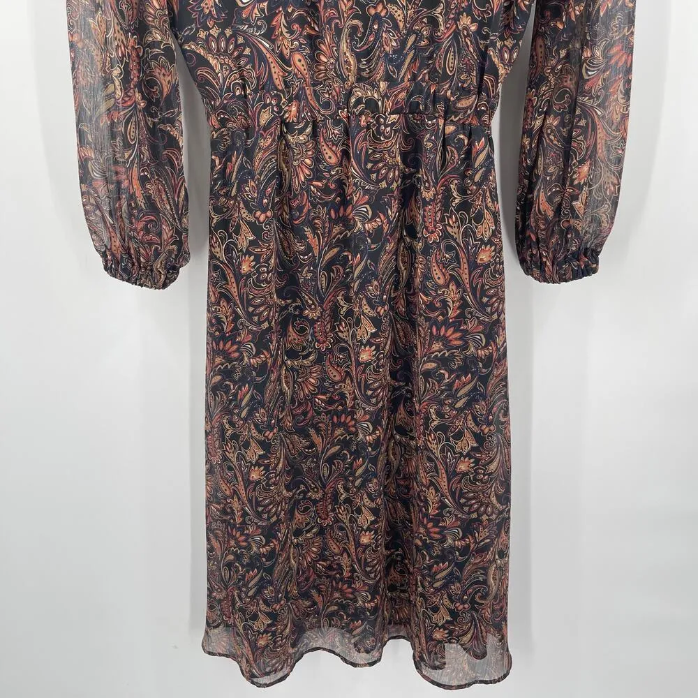 EVEREVE Dress Extra Small Eliza Paisley Midi Long Sleeve Business Work Office - Image 9