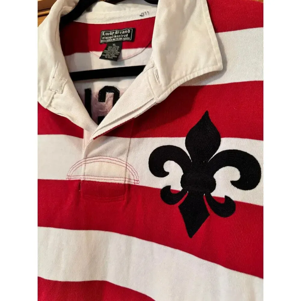 Lucky Brand Vintage Inspired Red White & Black Rugby shirt XL unique streetwear - Image 5