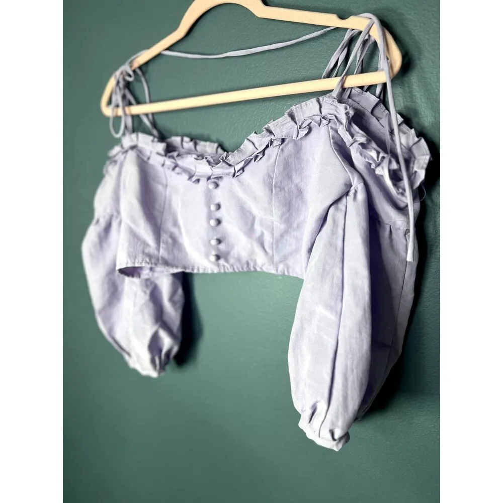 Hyfve Crop Top Women's Size Small Ruffle Puff Sleeve Feminine Coquette Pastel - Image 2