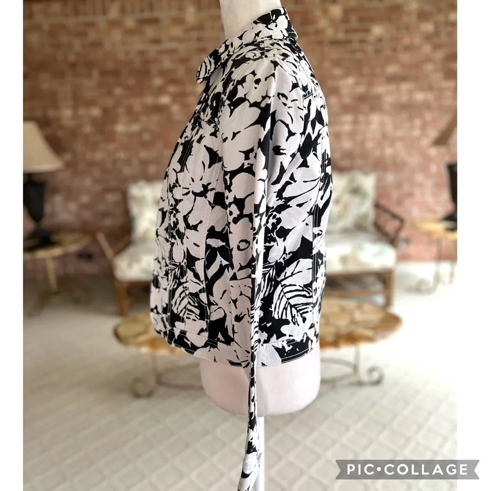 Jones New York Jacket Denim Floral Black White SP Lunch Brunch Date Office Chic - Image 9