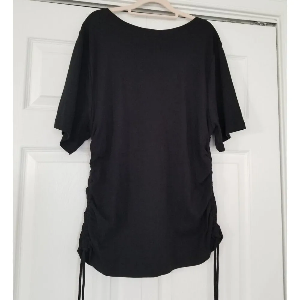 Good American Short Sleeve Ruched Sides Black Tee Shirt Size 7/4XL - Image 3