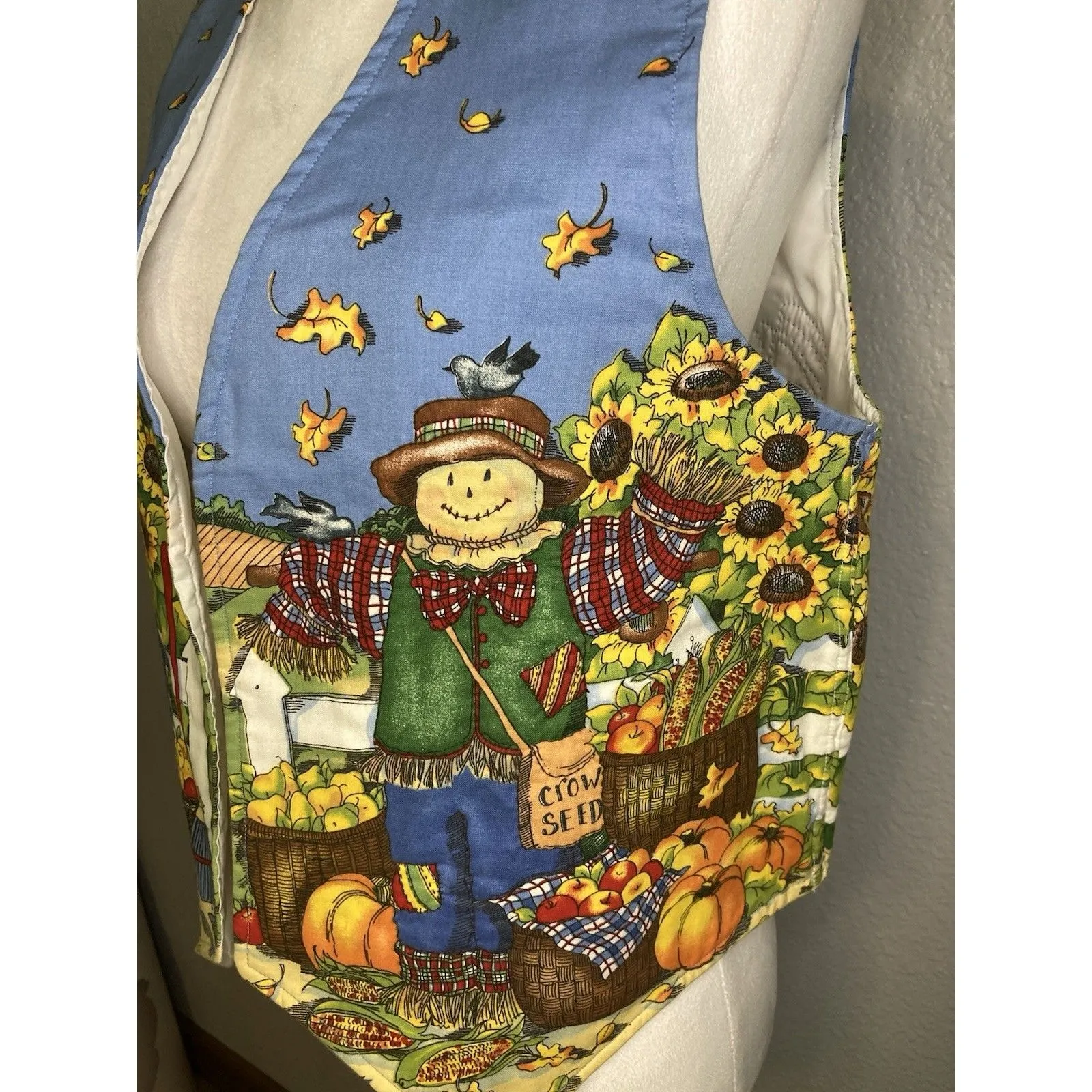 Autumn Handmade Open Vest M/L Scarecrow Sunflower Granny Fall Grandma Teacher - Image 3