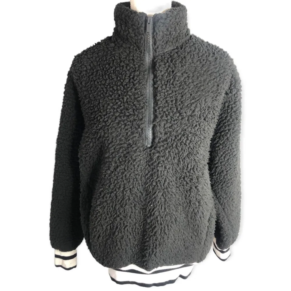 Express One Eleven Half Zip Sherpa Fleece Varsity Pullover Jacket - Image 3