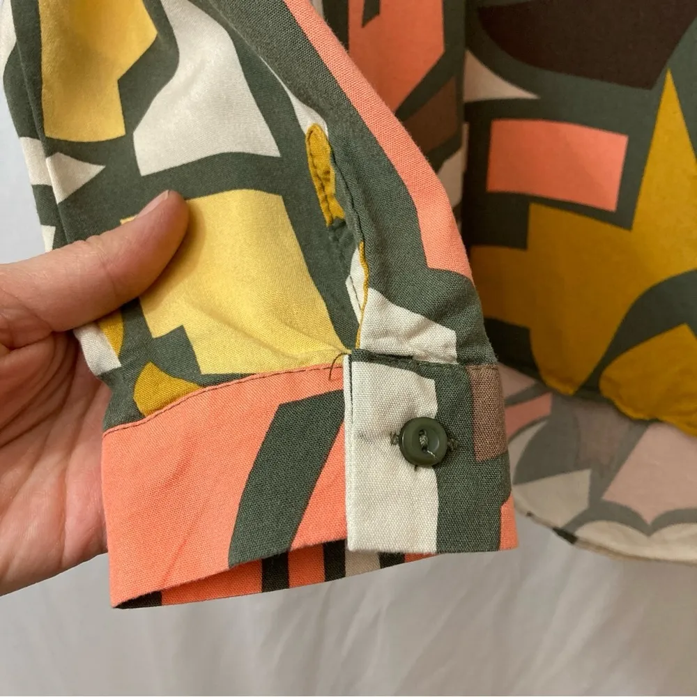 Big Dart Brown Orange Yellow Abstract Button Up Front Long Sleeve Blouse Top Size undefined - Image 5