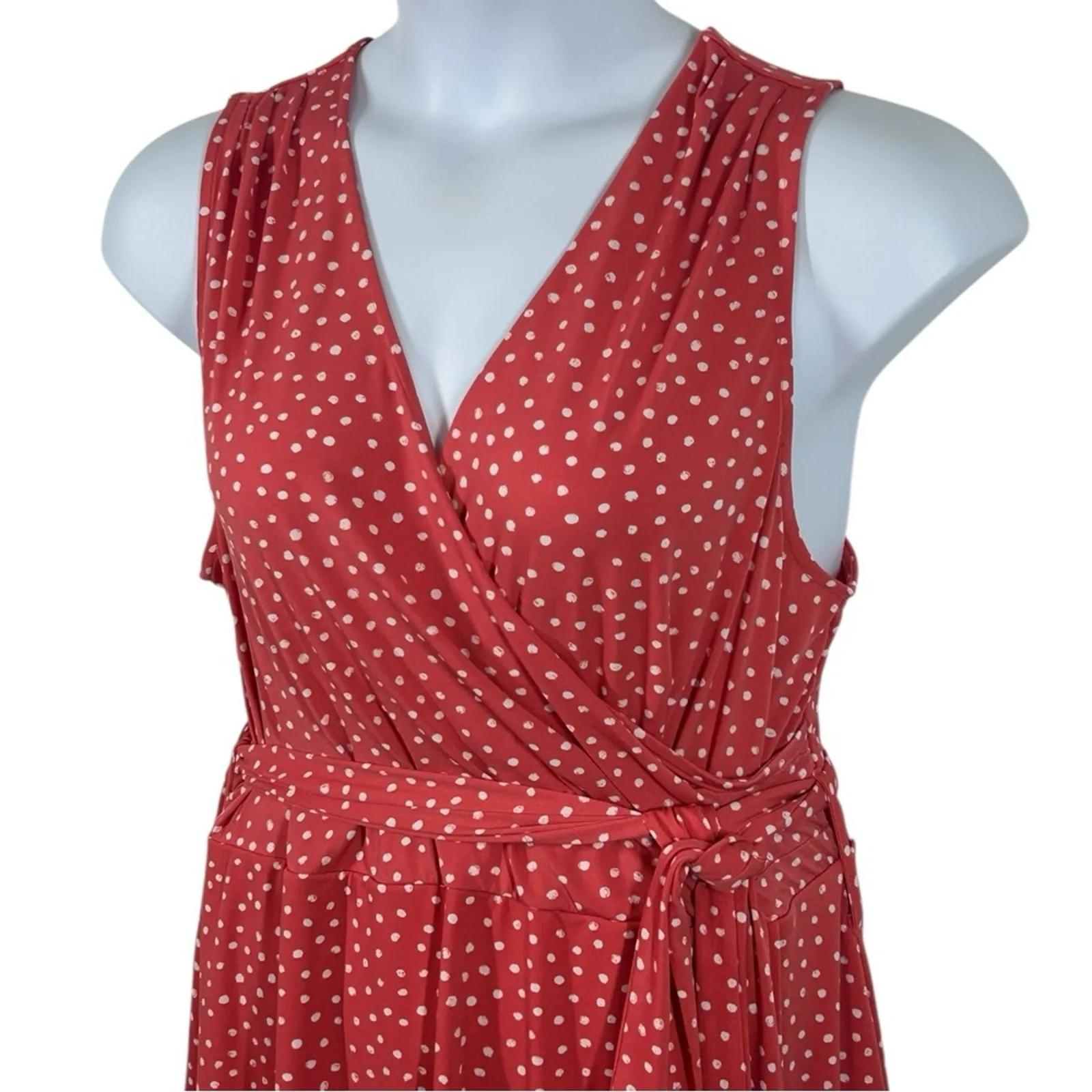 41 Hawthorn Kaylee Faux Wrap Polka Dot Midi Dress 1X Peachy Pink - Image 6