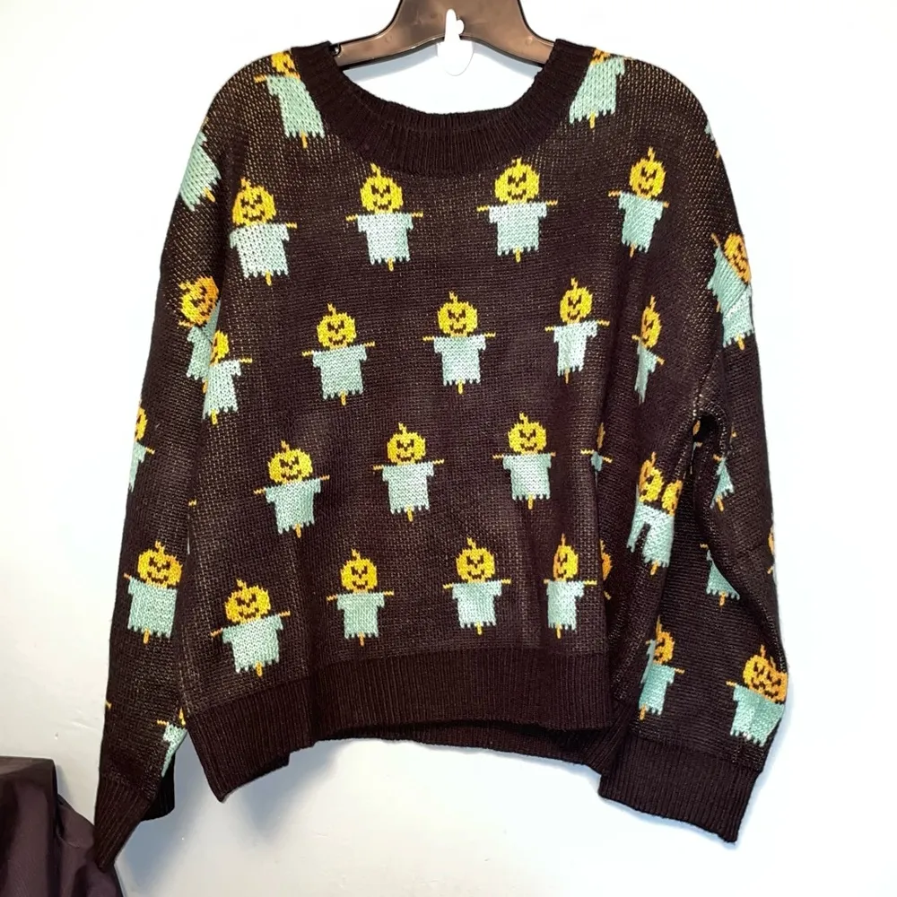 Shein Curve Pumpkin Scarecrows Halloween Crop Drop Shoulder Sweater Size 1X - Image 6