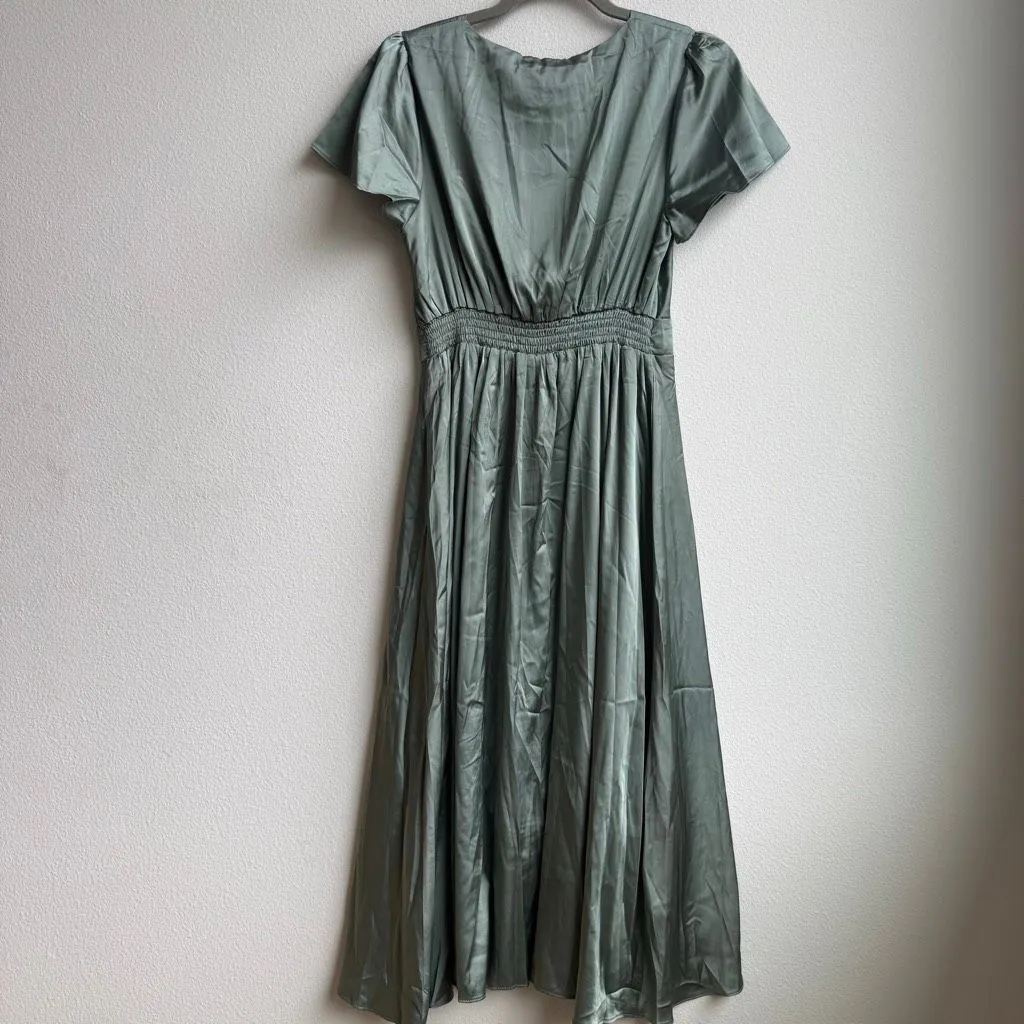 NWT Baltic Born Poppy Midi Dress Womens M Satin Eucalyptus Sage Green Tie Front - Image 6