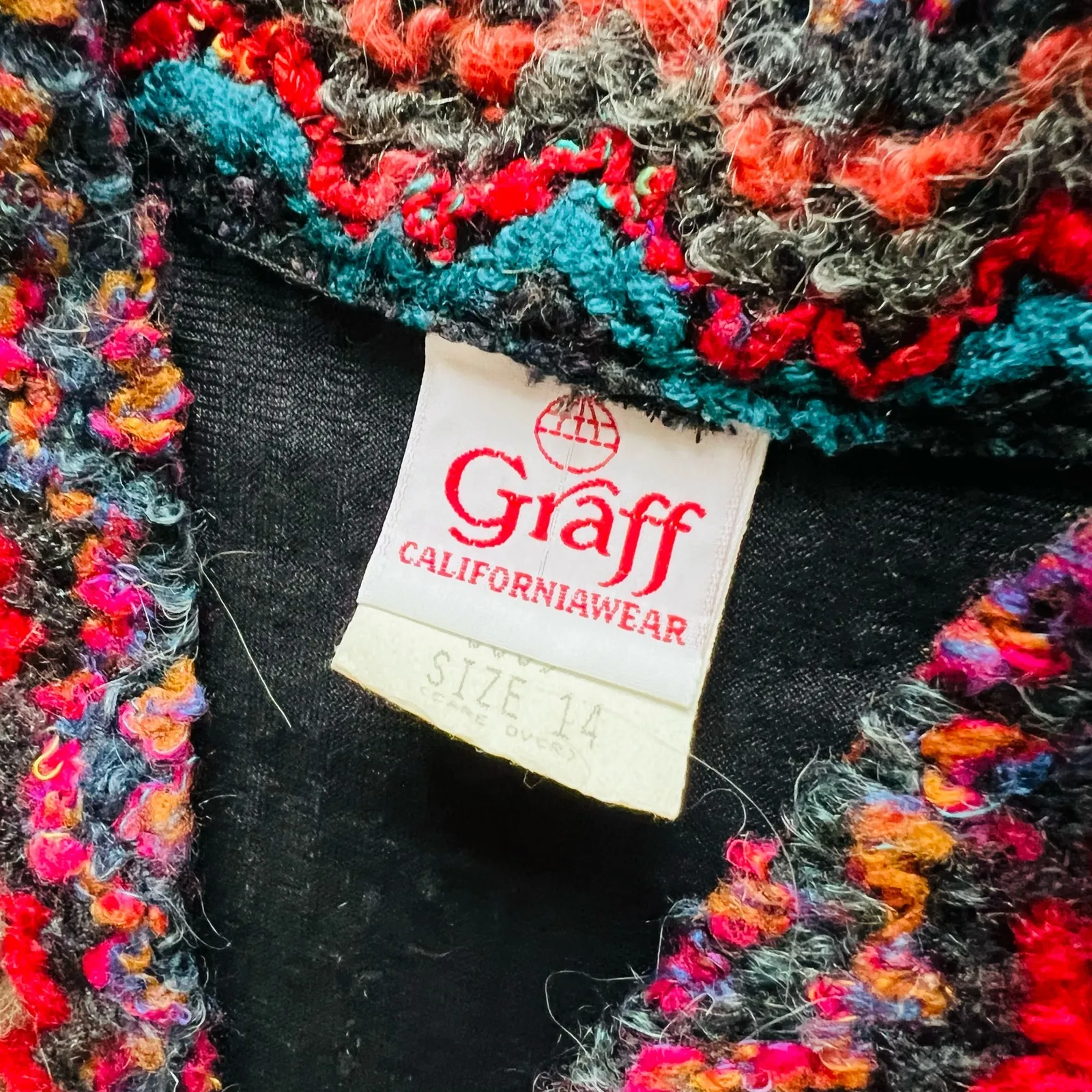 True Vintage 70s Graff Californiawear Cardigan Fuzzy Sweater Wavy 14 L XL Brown - Image 3