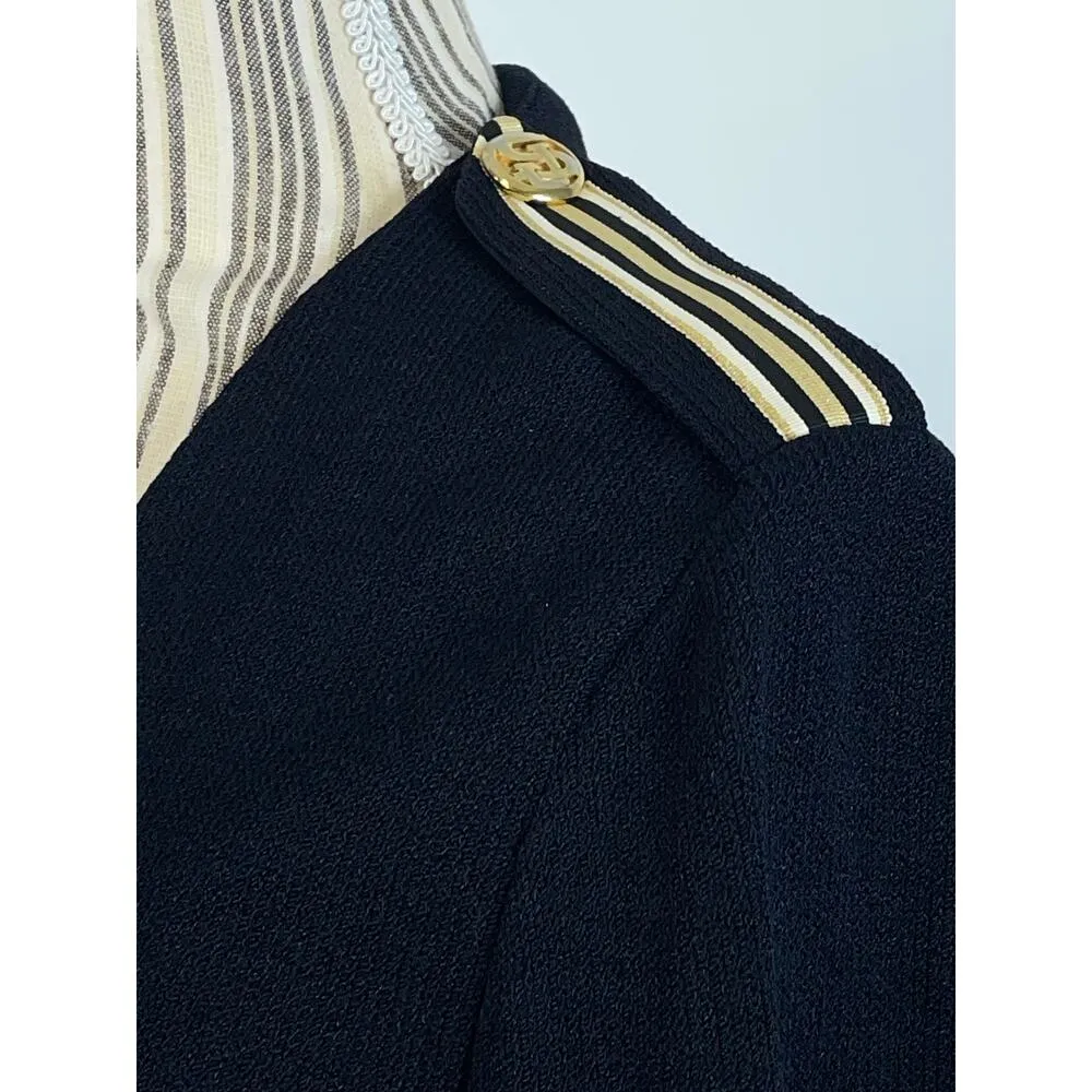 ST JOHN Vintage Black Nautical V Neck Button Front Santana Knit Top Size 8 - Image 3