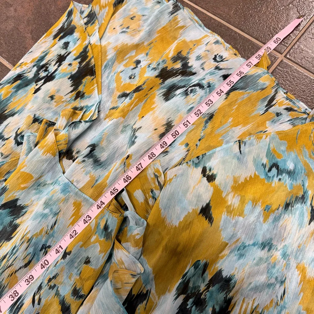 MISA Los Angeles Alessandra Sleeveless Ruffle Midi Dress Blue Yellow Medium - Image 13