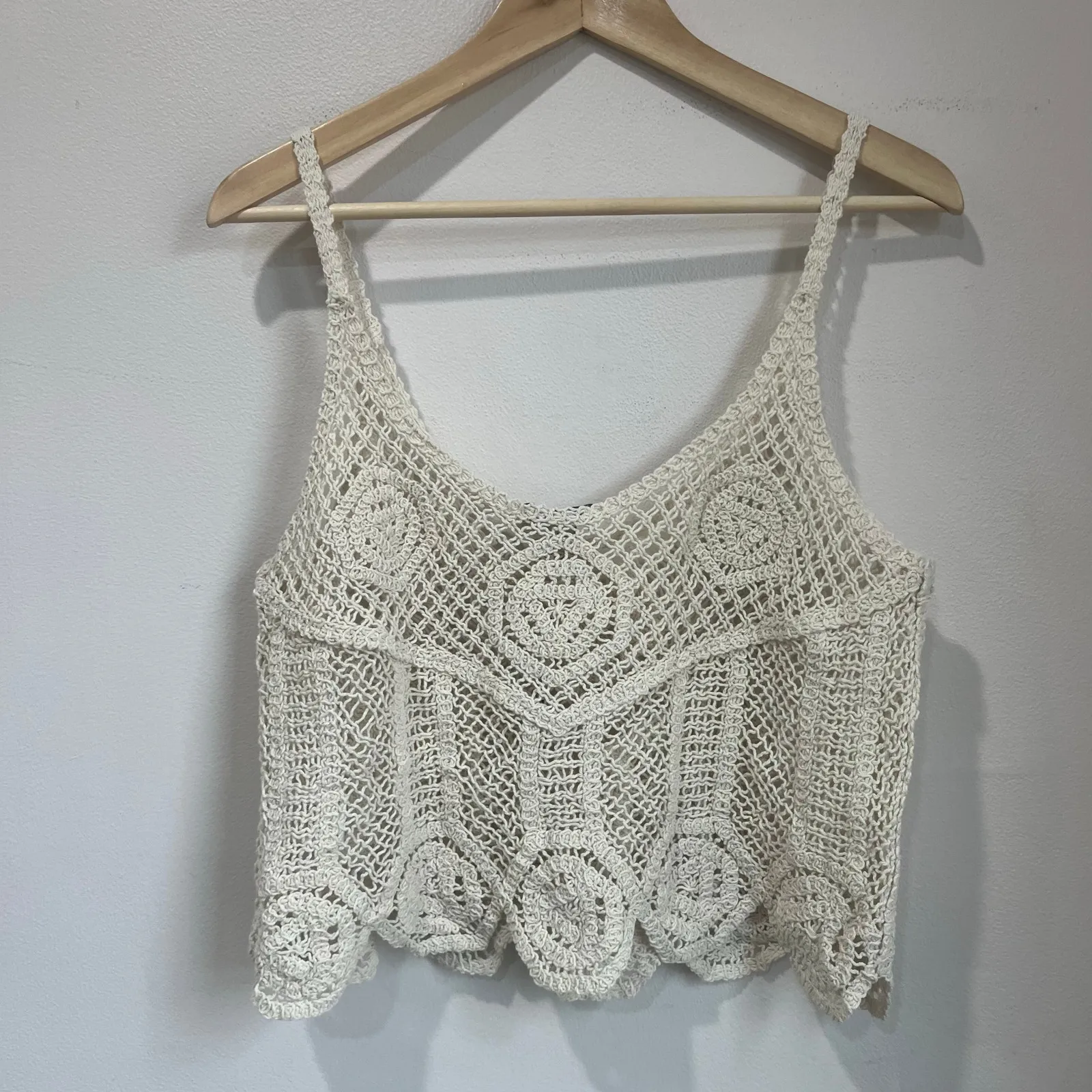 Rachel Zoe Crochet Tank Top Boho Festival Open Knit 100% Cotton Size L - Image 4