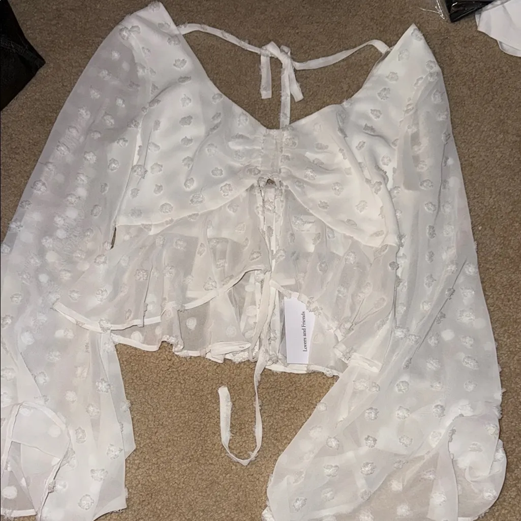 lovers and friends revolve white crop sheer blouse top medium NWT - Image 2