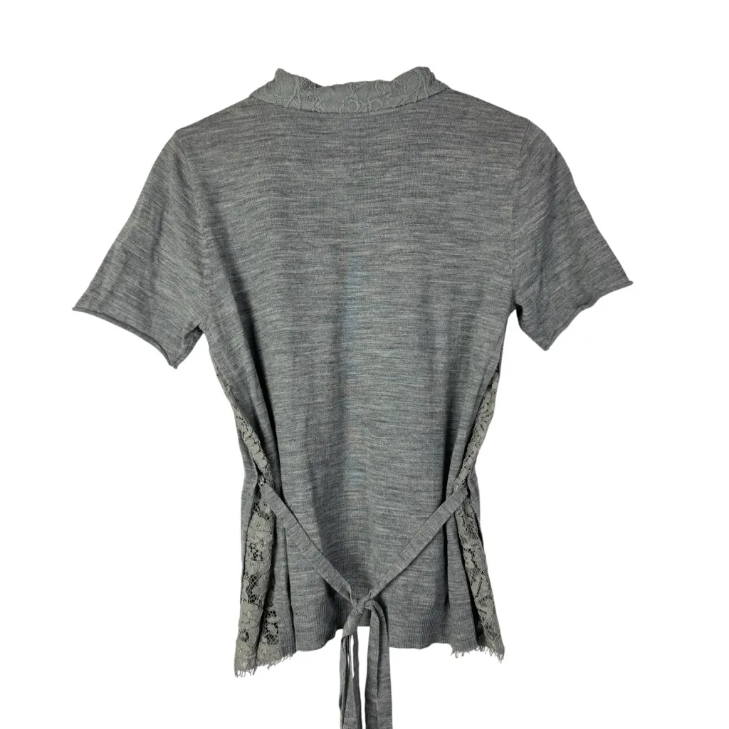 Marella Light Gray Knit Lace Side Short Sleeve Top S - Image 2