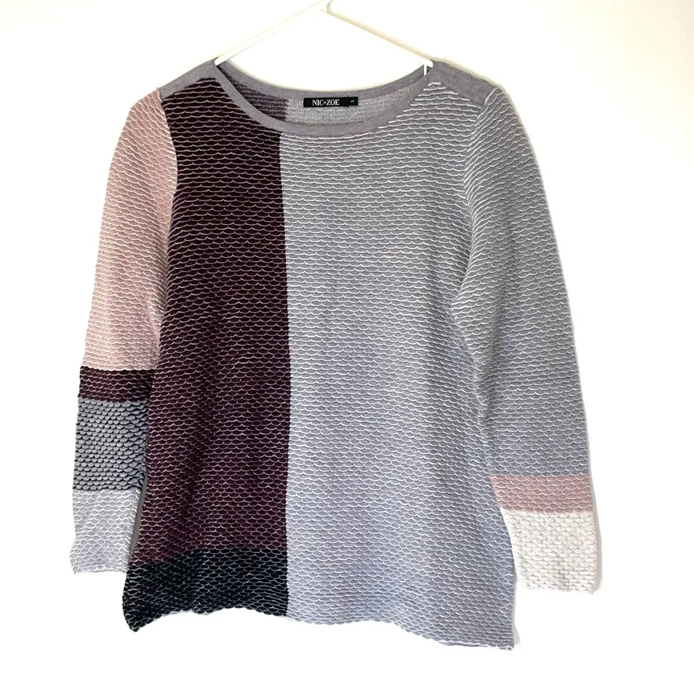 Nic + Zoe Heartthrob Scallop Colorblock Crewneck Sweater Size Small - Image 3