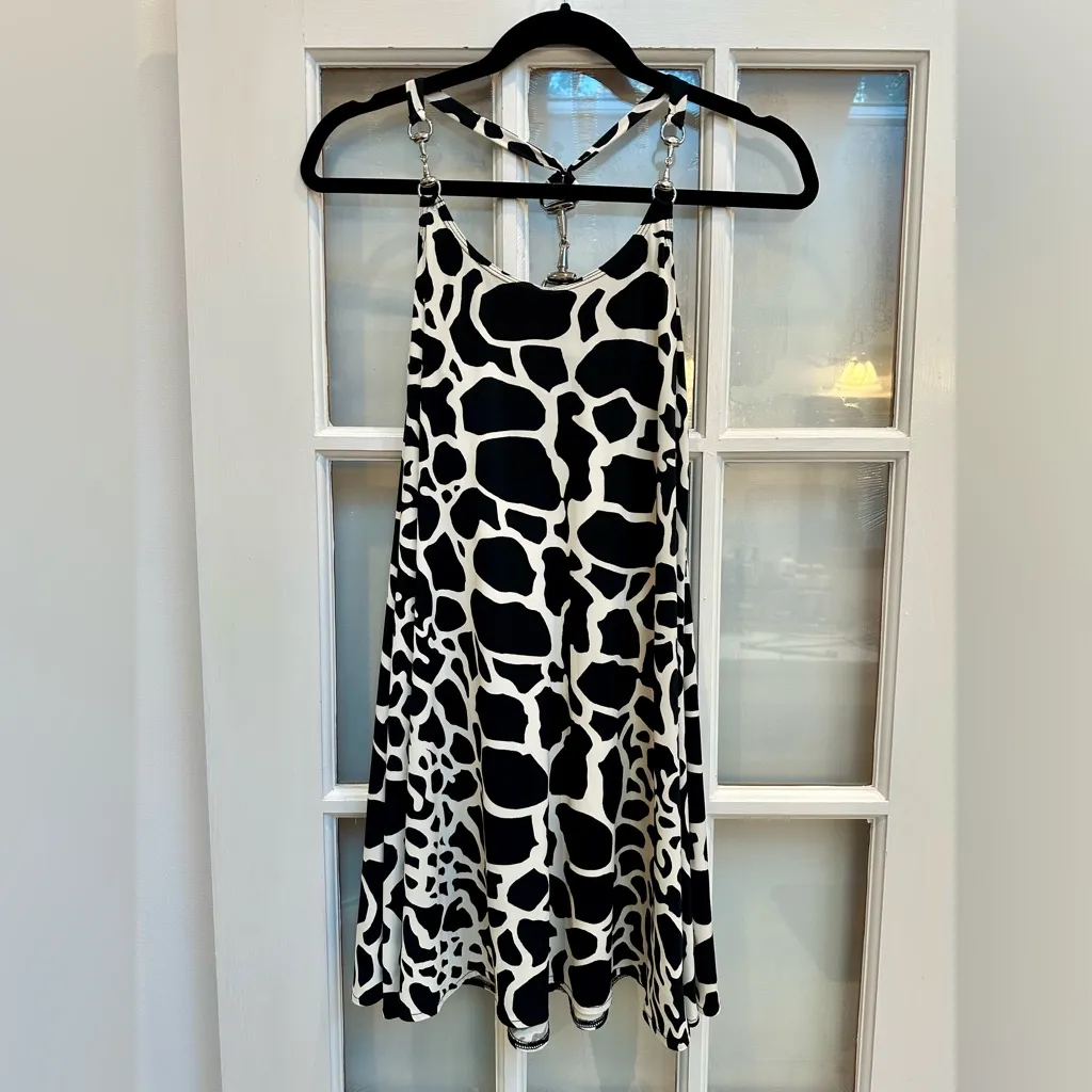 Vintage Cache Black & White Giraffe Print Dress Snaffle Horse Bit Metal Size 2 - Image 10