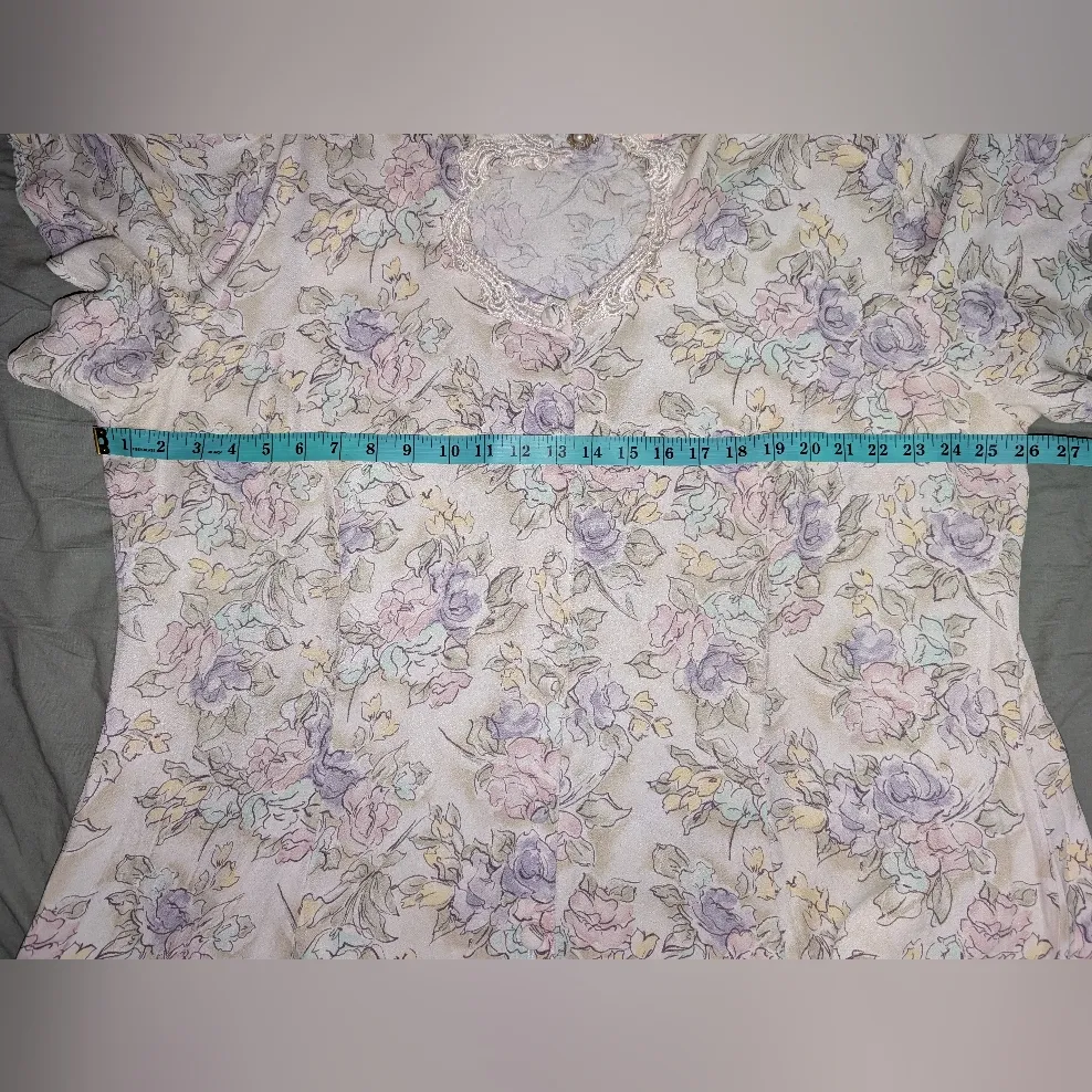 Vintage Frederick's Of Hollywood Heart Cutout Floral Nightgown Off White/Pastel - Image 6