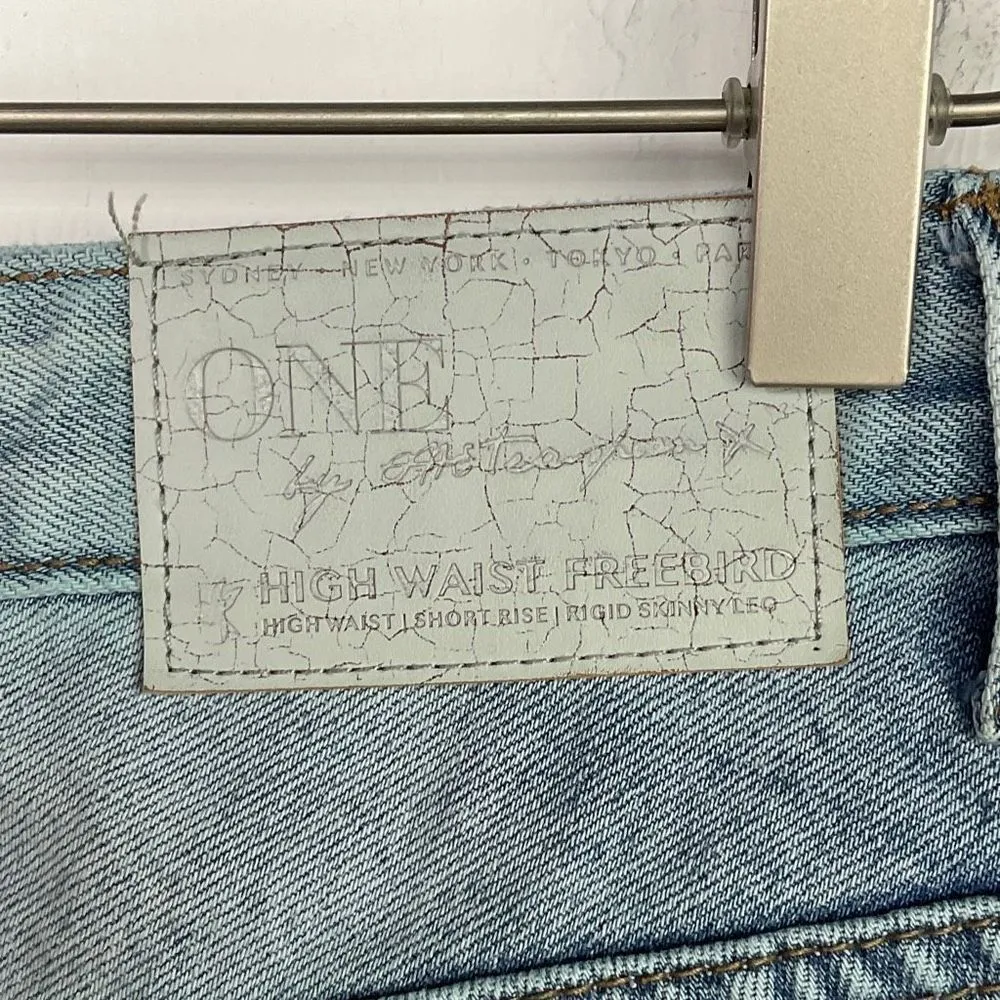One Teaspoon  Blue Trashed High Waist Freebird Rigid Skinny Leg Denim Jeans 25 - Image 4