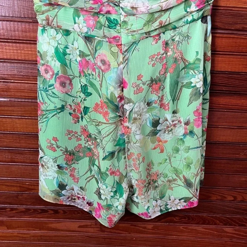Jay Godfrey Lydia Green Floral Print Strapless Romper Shorts Size 6 Pleated - Image 7