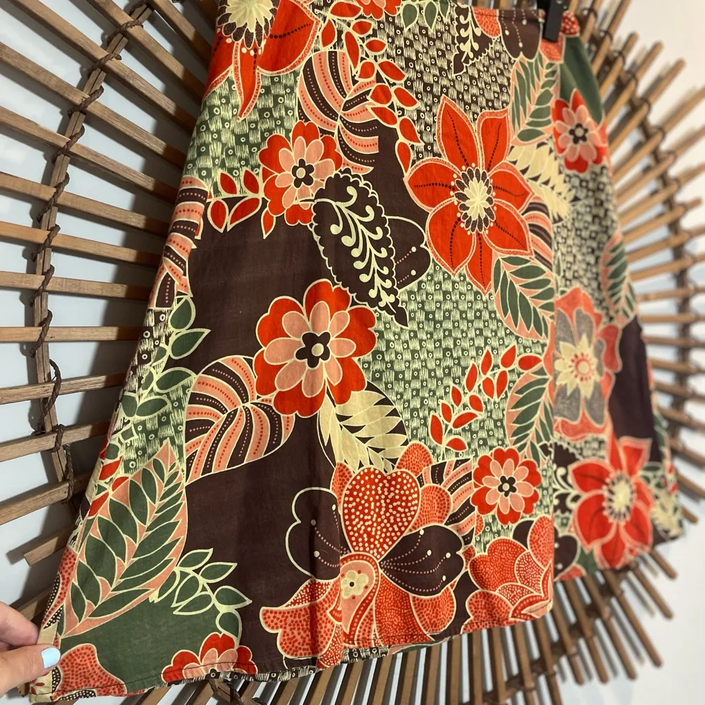 Vintage Y2K Floral Midi Skirt - Red, Green, Brown Botanical Print A-line 🍃🌼 10P - Image 4