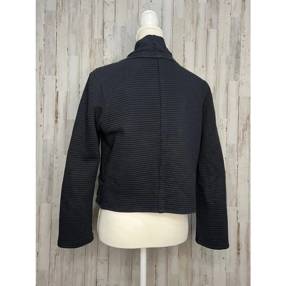 Dolan Women's Black Ribbed Cropped Blazer Jacket Size Medium Casual‎ - Image 4