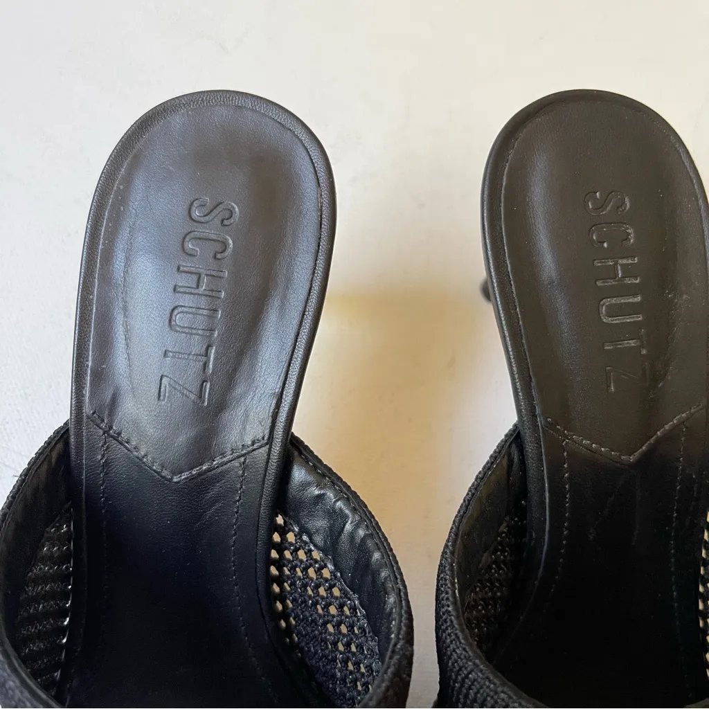 Schutz SINARA KNIT SANDAL Black Heels Leather Size 7.5 - Image 7
