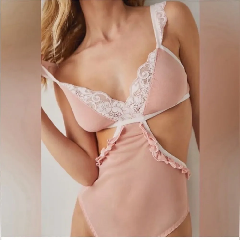 We Are HAH X Free People Women's Key to Ur Heart Sheer‎ Bodysuit Dusty Rose NWT - Image 8