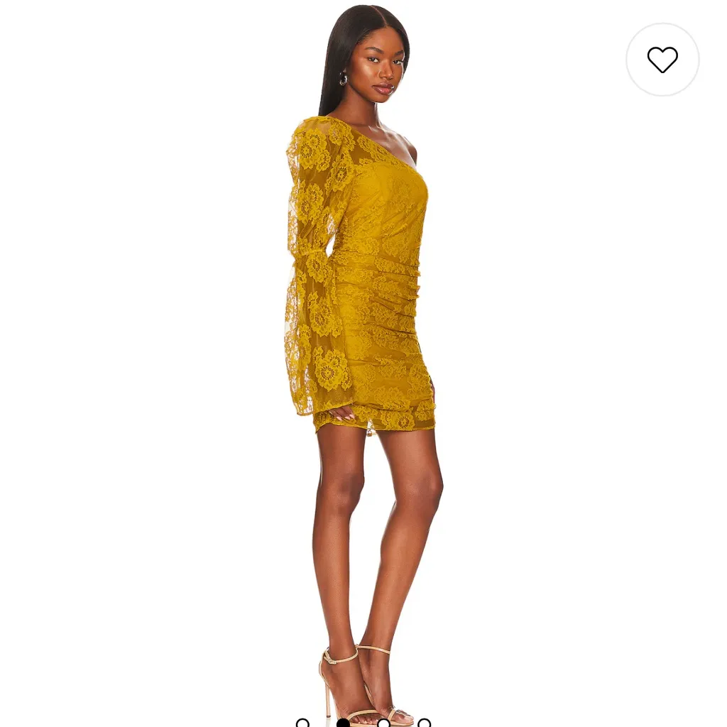 For Love & Lemons Tiana Lace Mini One Shoulder Dress in Yellow-Gold NWT Revolve - Image 2