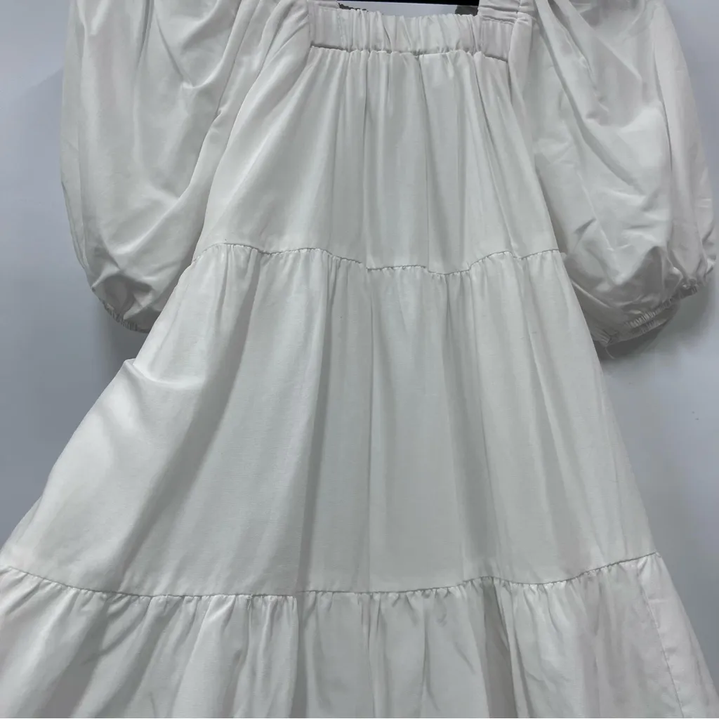 Elegant White Puff Sleeve s Dress tiered square neckline babydoll mini Size undefined - Image 7