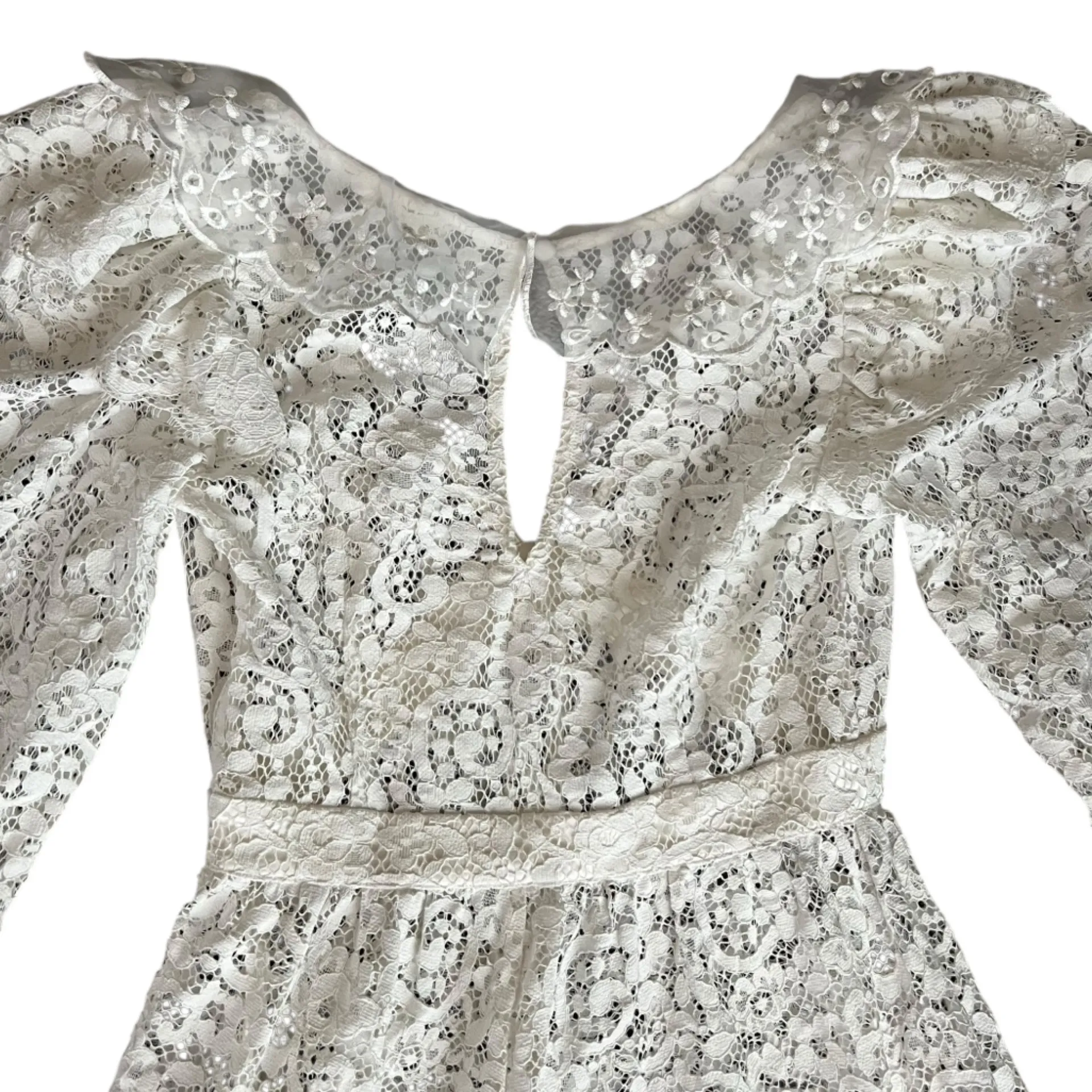 For Love & Lemons Women’s Santo White Lace Puff Sleeve Sheer Shorts Romper M - Image 8