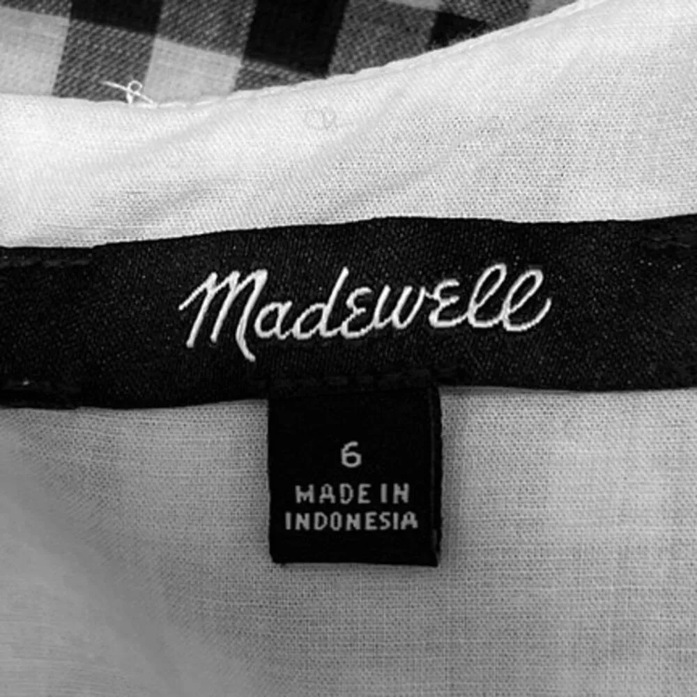 Madewell Blue White Checkered Plaid Ruffle Flutter Sleeve Mini Shift Dress Sz 6 - Image 6