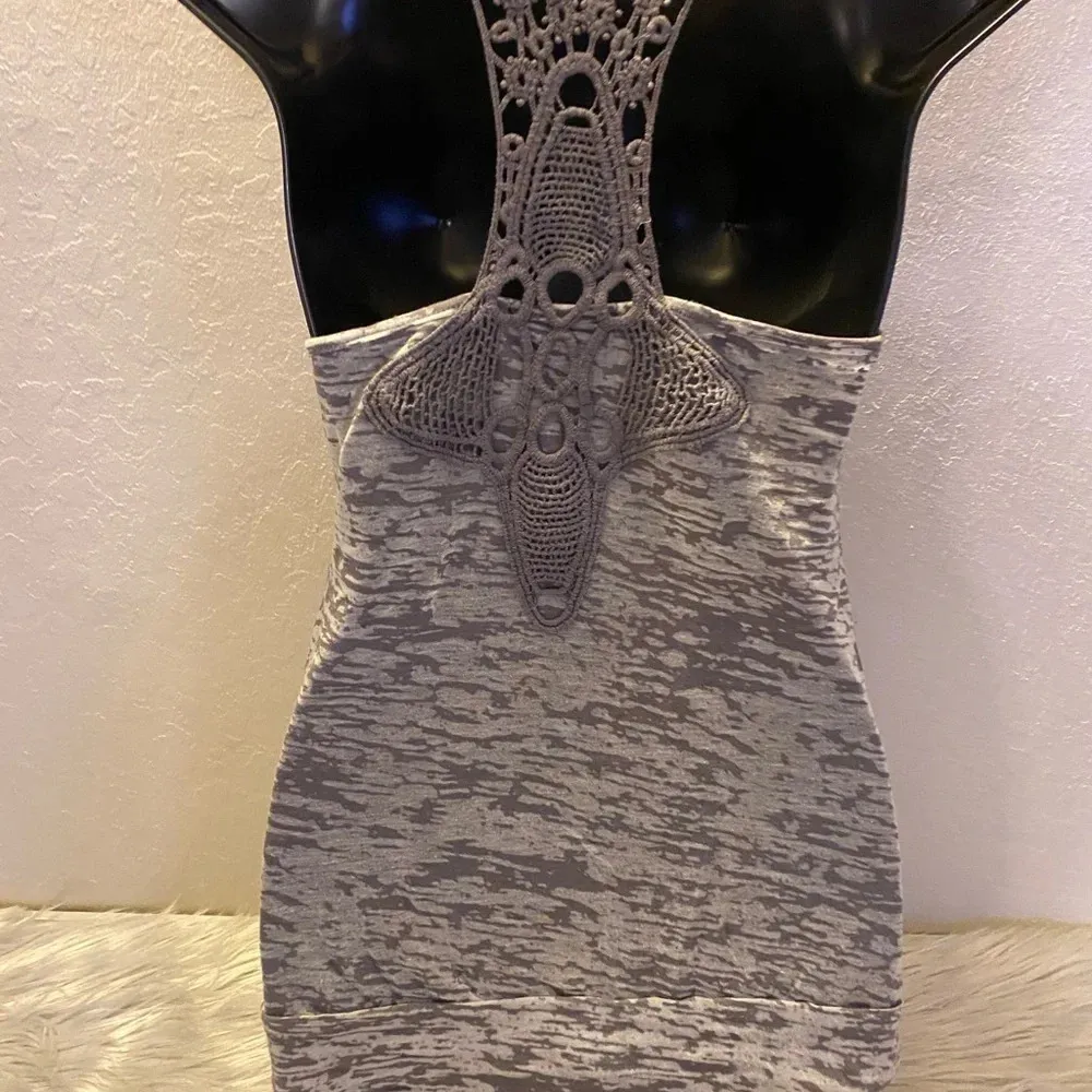 American Dream Grey Crochet Stitched Accent Tank Top Size Small - Image 15