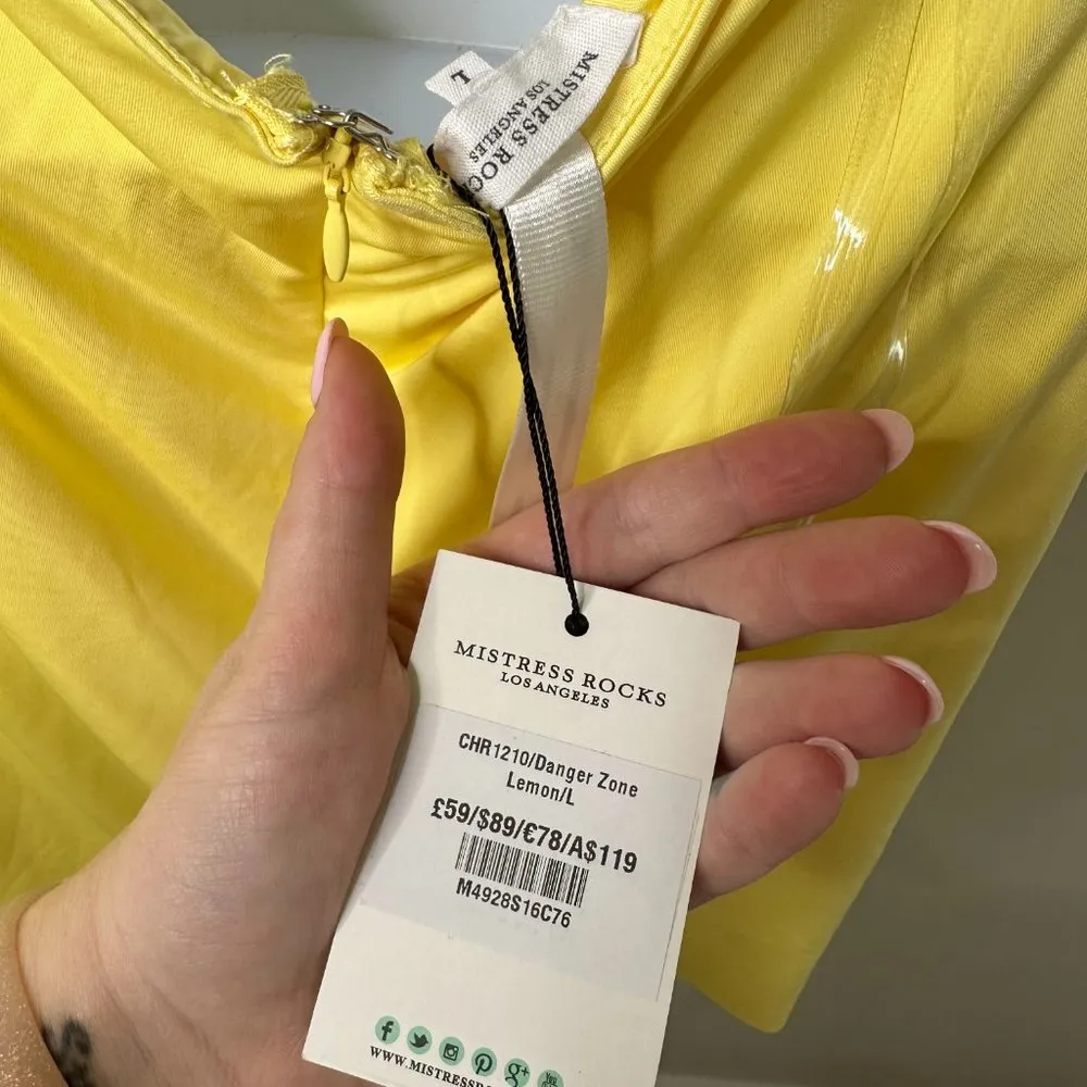 Mistress Rocks 'DANGER ZONE' Sherbet Lemon Mini Dress Women's Large NEW - Image 9