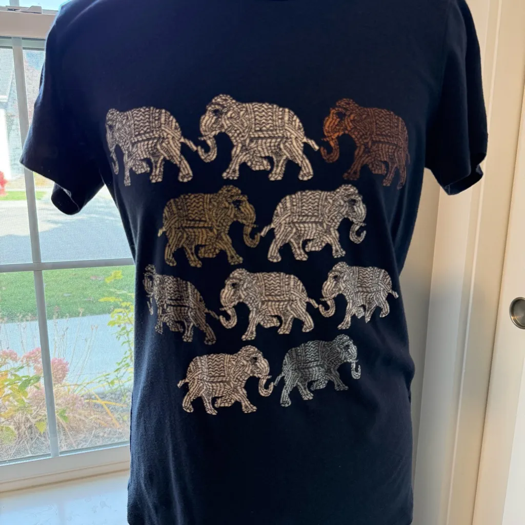 J. Crew Blue Metallic Elephant Short Sleeve T-Shirt Small - Image 3