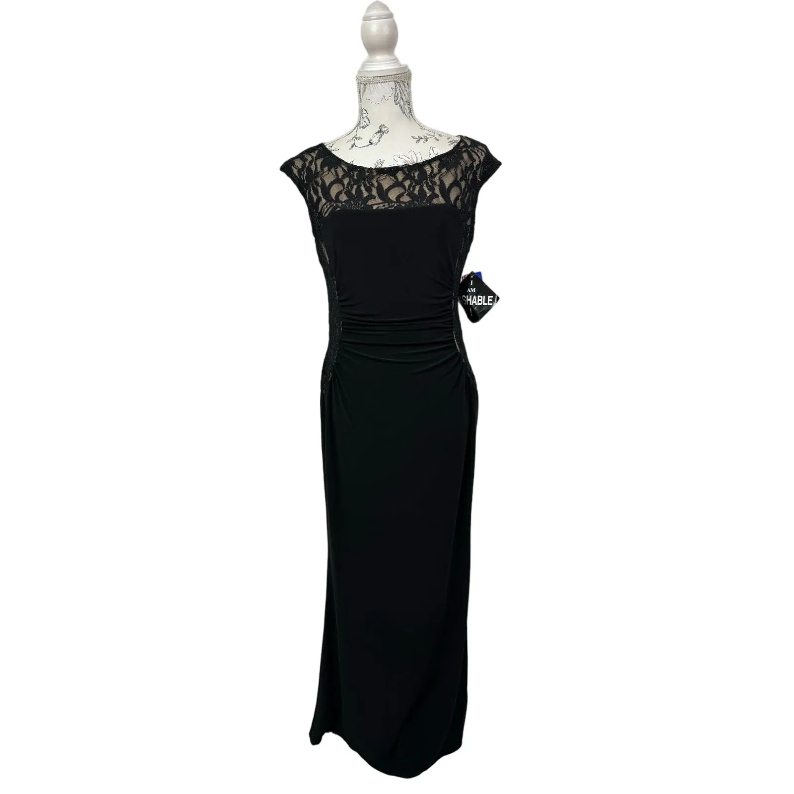 R&M‎ Richards Cap Sleeve Lace Overlay Sheath Cocktail Maxi Gown Size 6 NWT - Image 2