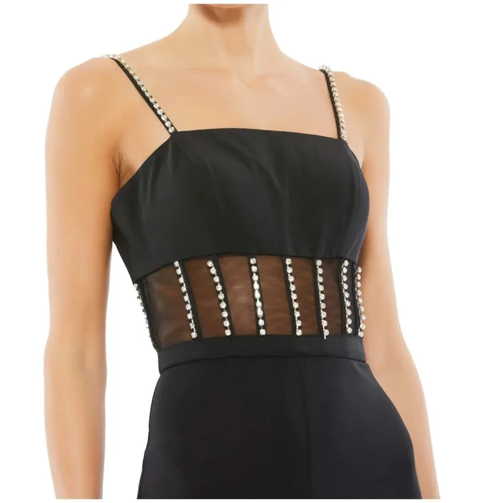 Mac Duggal 26601 Black Rhinestone Jumpsuit Mesh Corset Size 8 NEW - Image 8