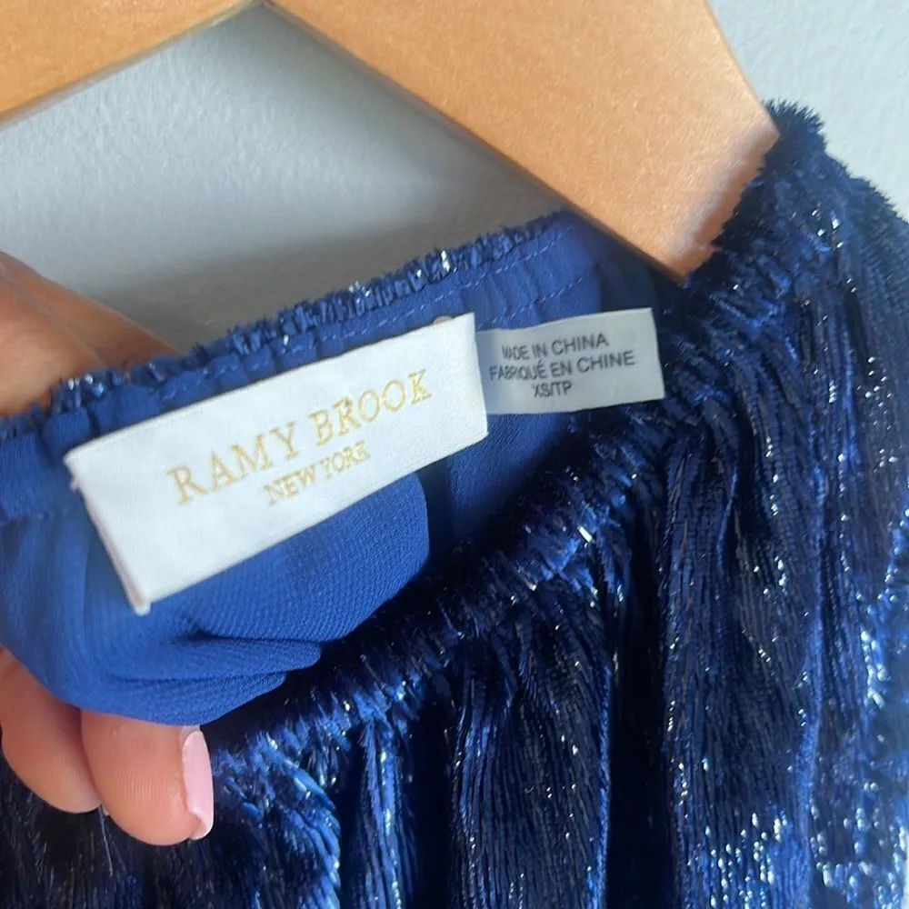Ramy Brook Blue Shimmer Velvet Blouse - Image 6