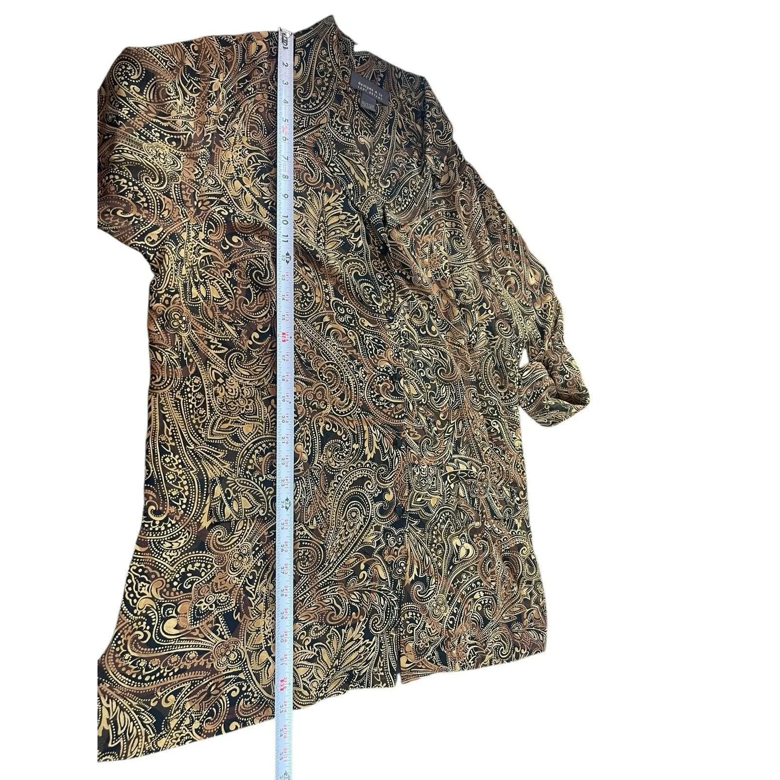 VTG Lane Bryant Designs & Co 22/24 Button Up Black Gold Paisley Tunic Sheer Top - Image 6
