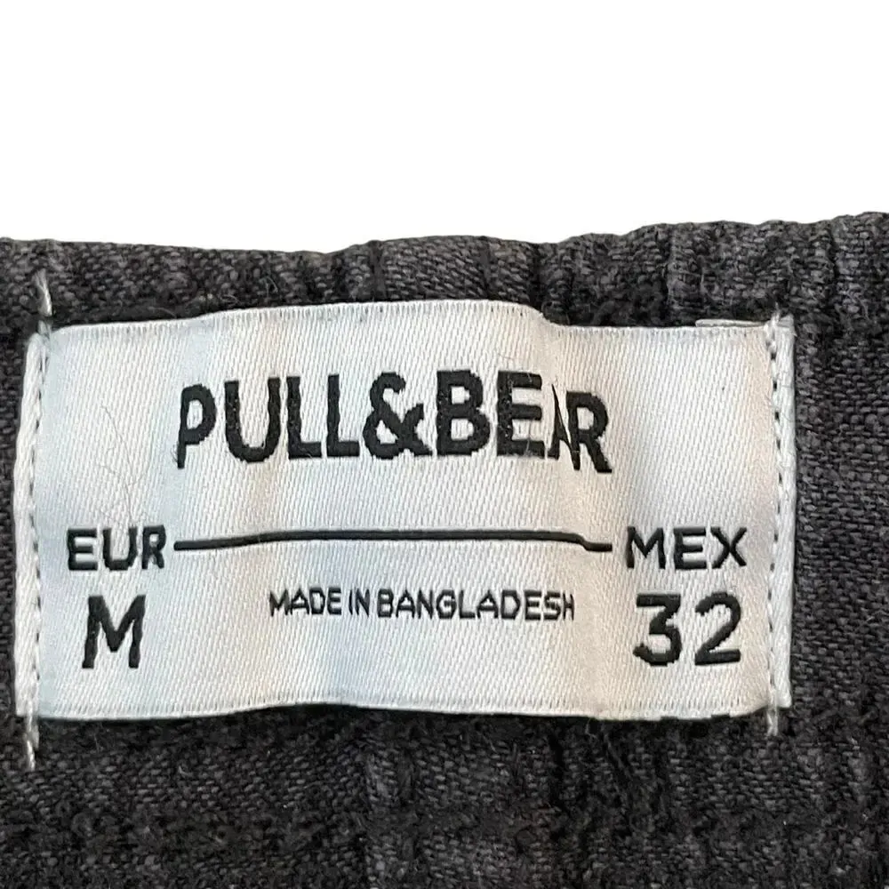 Pull & Bear Charcoal Cotton Side Pockets Elastic Drawstring Unisex Short Pants M - Image 4