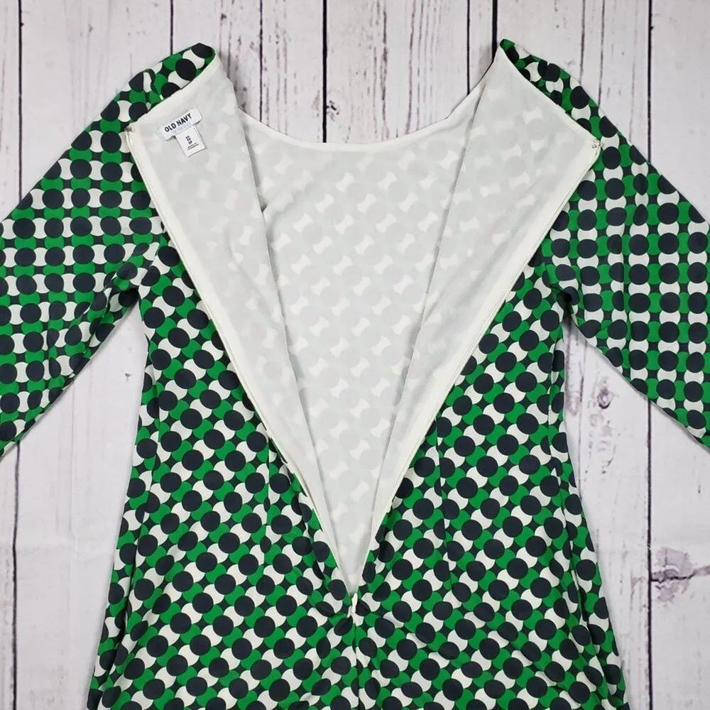 Old Navy Green, Navy Blue & White Geometric Long Sleeve Slip Dress Size XS - Image 12