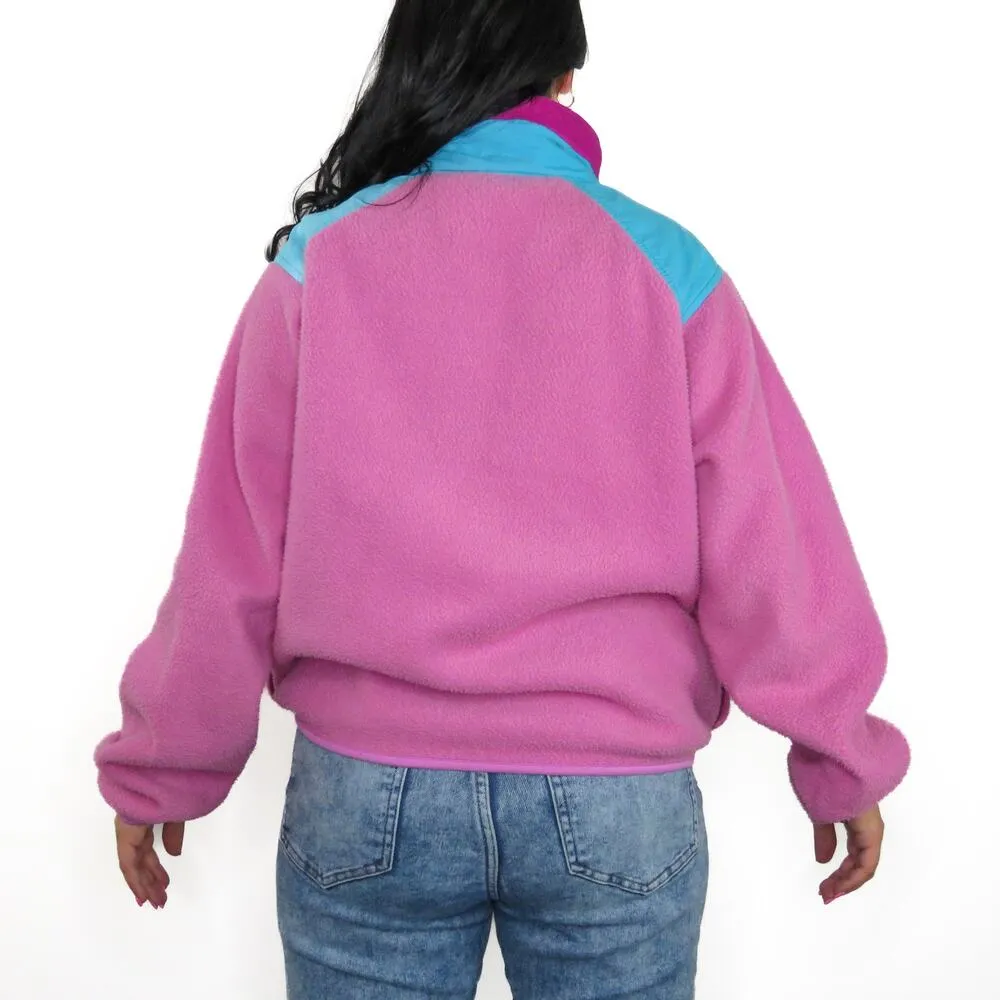 The Woolrich 1980s Vintage Pastel Pink Blue Colorblock Fleece Pullover Medium - Image 5