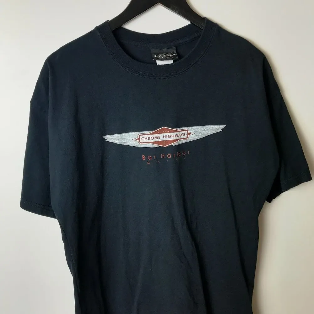 2003 Vintage Huge Bar Harbor Maine Chrome Highway T Shirt 00s Cotton Black XL - Image 11