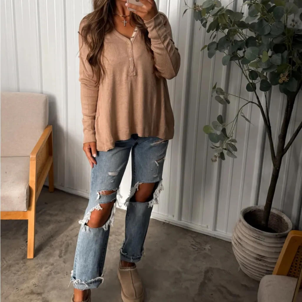 Women's Tan Henley - Image 8