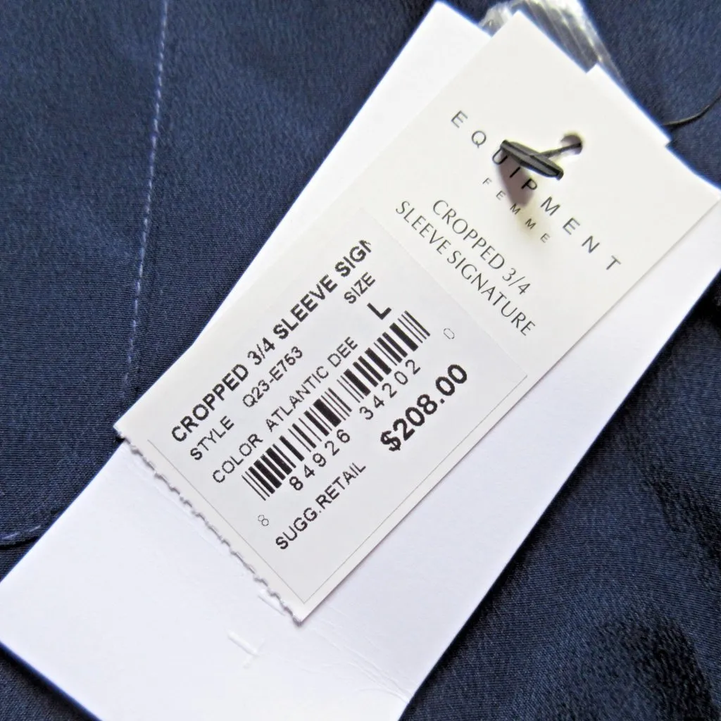 NWT Equipment Cropped 3/4 Sleeve Signature in Atlantic Silk Button Down Shirt L - Image 3