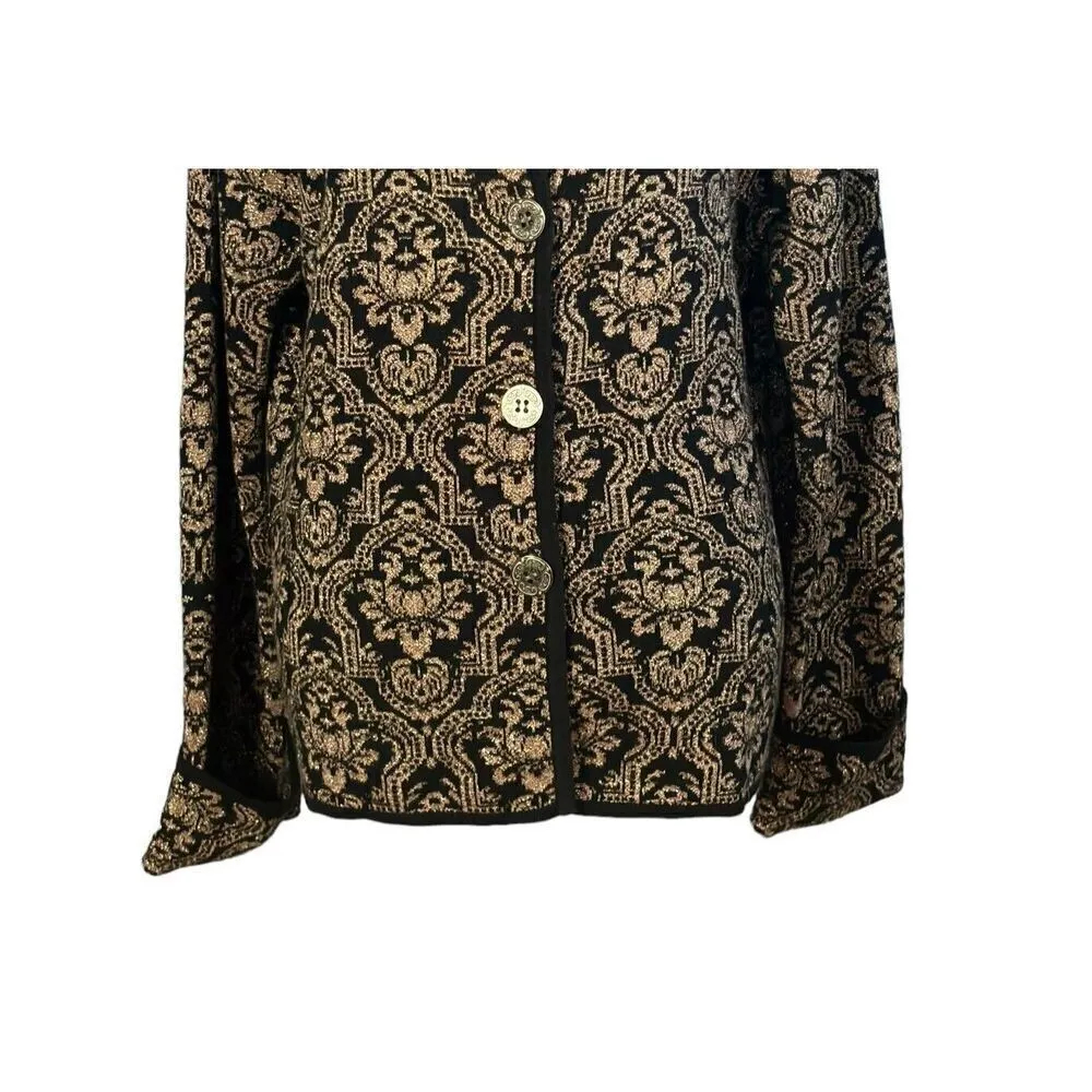 Vintage Chico's Cardigan Size XL Black Gold Metallic Button Front Glam Dressy - Image 4