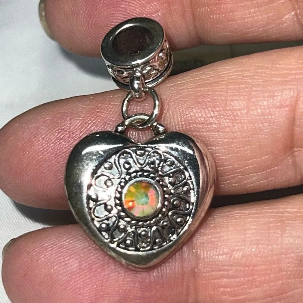 Silver Tone Heart Charm With Aurora Borealis Crystal‎ - Image 4