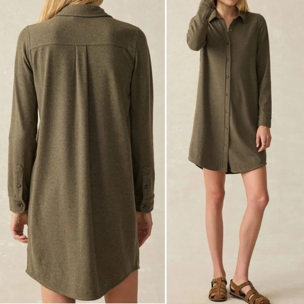 Faherty Legend Sweater Mini Shirtdress Tunic in Olive Melange Flannel Size Large - Image 4