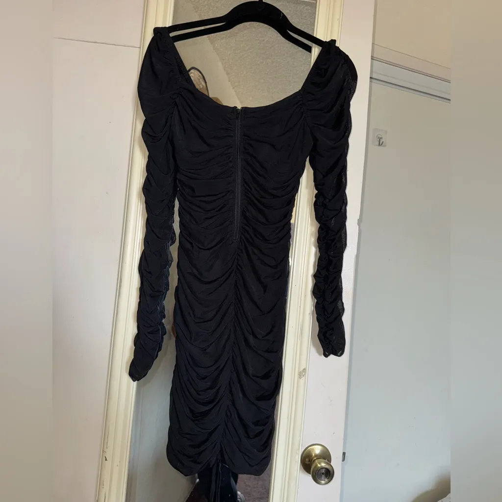 Windsor Elegant Black Ruched Long Sleeve Dress - Image 2
