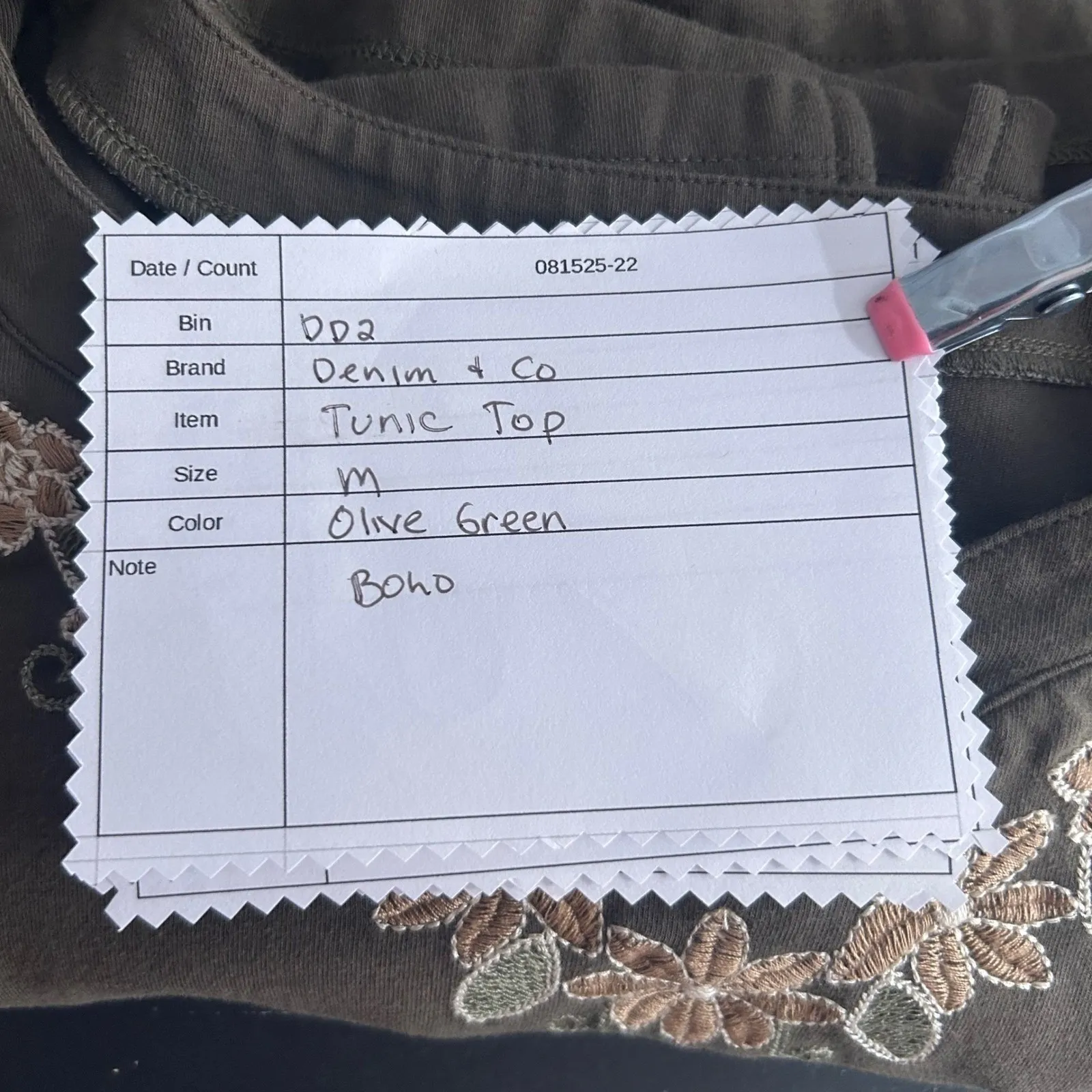 Denim & Co Embroidered Top‎ M Olive Green Size M - Image 12
